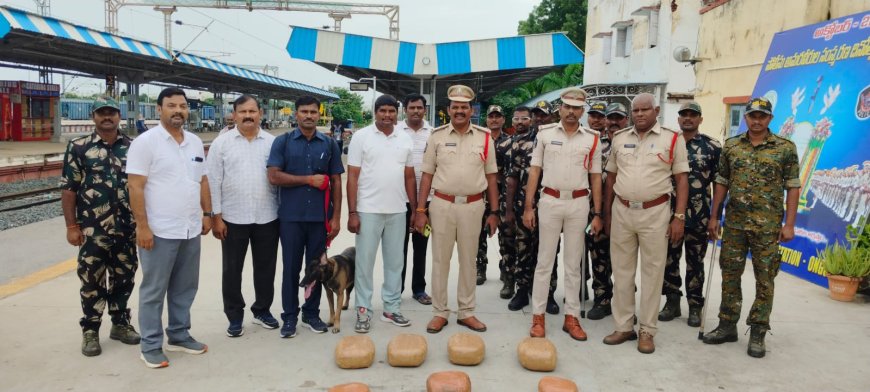 రైలులో 14 కేజీల గంజాయిని  స్వాధీనం చేసుకున్న ప్రకాశం పోలీసులు