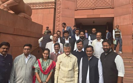 పార్లమెంట్ భవనం ముందు    ఏపీ సీఎం చంద్రబాబు నాయుడు తో  ఎంపీలు