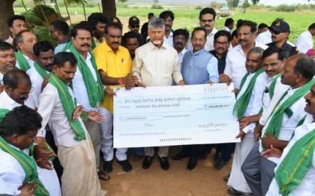 వెలుగొండ  ప్రాజెక్ట్  నిర్వాసితులకు రూ 300 కోట్ల  పరిహారం చెక్కును అందించిన సీఎం చంద్రబాబు